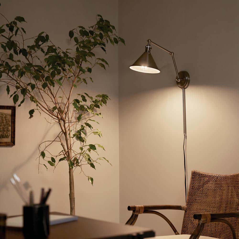 Classic Pewter Articulating Arm Wall Sconce with Schoolhouse Charm