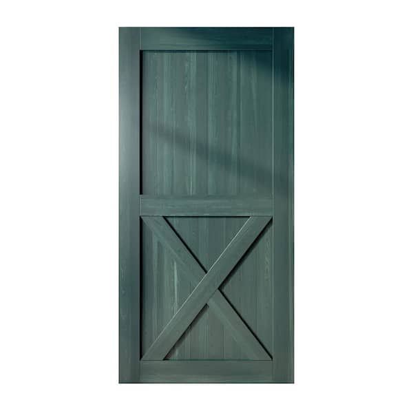 HOMACER 48 in. x 84 in. X-Frame Royal Pine Solid Natural Pine Wood Panel Interior Sliding Barn Door Slab with Frame