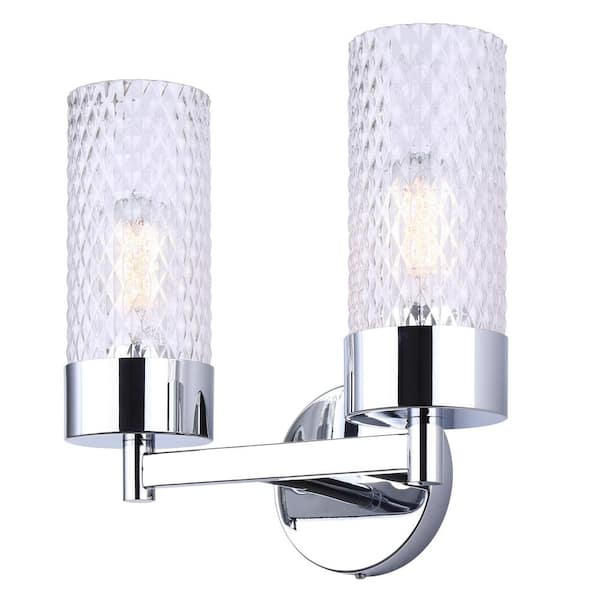 CANARM EDEN 12.875 in. 2-Light Chrome Vanity with Clear Glass Shade