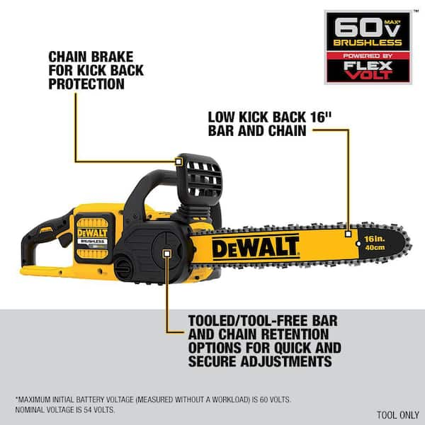 FLEXVOLT 60V MAX 16in. Brushless Cordless Battery Powered Chainsaw (Tool Only)