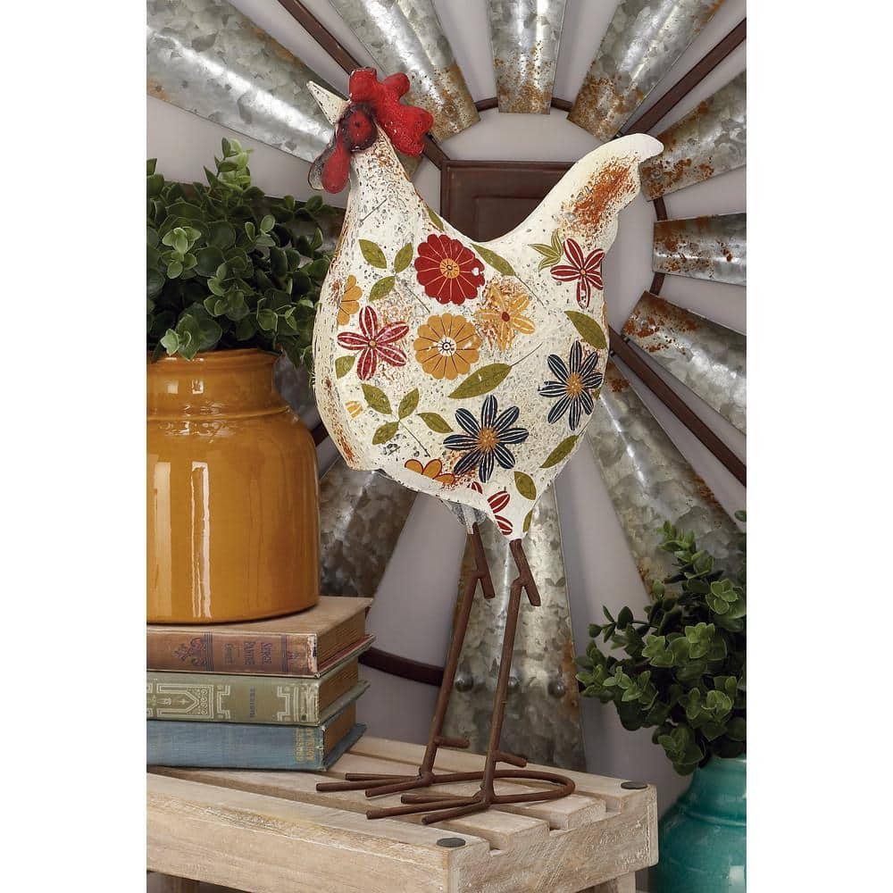 Litton Lane 17 in. Metal Indoor Outdoor Distressed Standing Rooster Garden Sculpture with U Shaped Feet