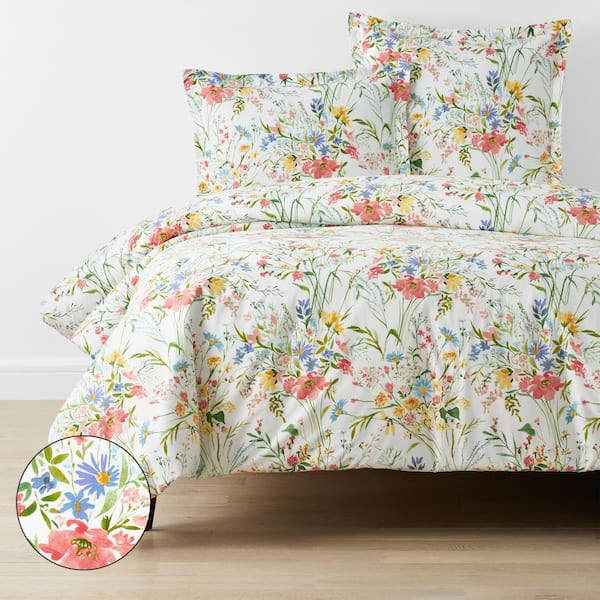 The Company Store Company Cotton Floral Impressions White Multi Twin Cotton Percale Duvet Cover