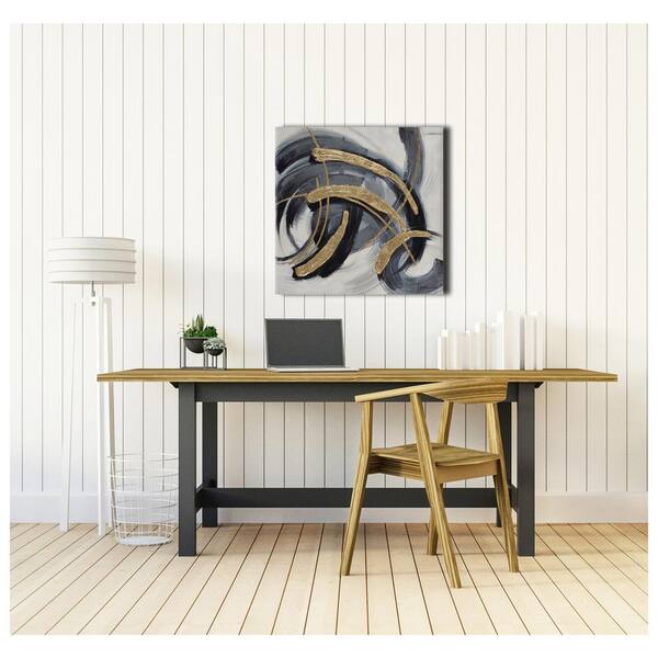 Unbranded 34 in. x 34 in. "Black and Gold" Embellished Painting Print on Canvas Wall Art