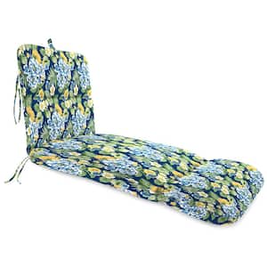 74 in. x 22 in. Binessa Lapis Blue Floral Rectangular Knife Edge Outdoor Chaise Lounge Cushion with Ties and Hanger Loop