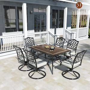 Dark Bronze Frame Aluminum Outdoor Swivel Rocker Dining Chairs with Beige CushionGuard Cushion for Garden (2-Pack)