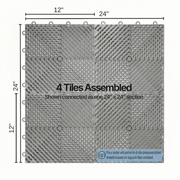 FLOORINGINC Nitro Vented 3/8 in. Garage Tiles, Graphite, 12 in. x
