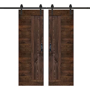 L Series 60 in. x 84 in. Kona Coffee Finished Solid Wood Double Sliding Barn Door with Hardware Kit - Assembly Needed