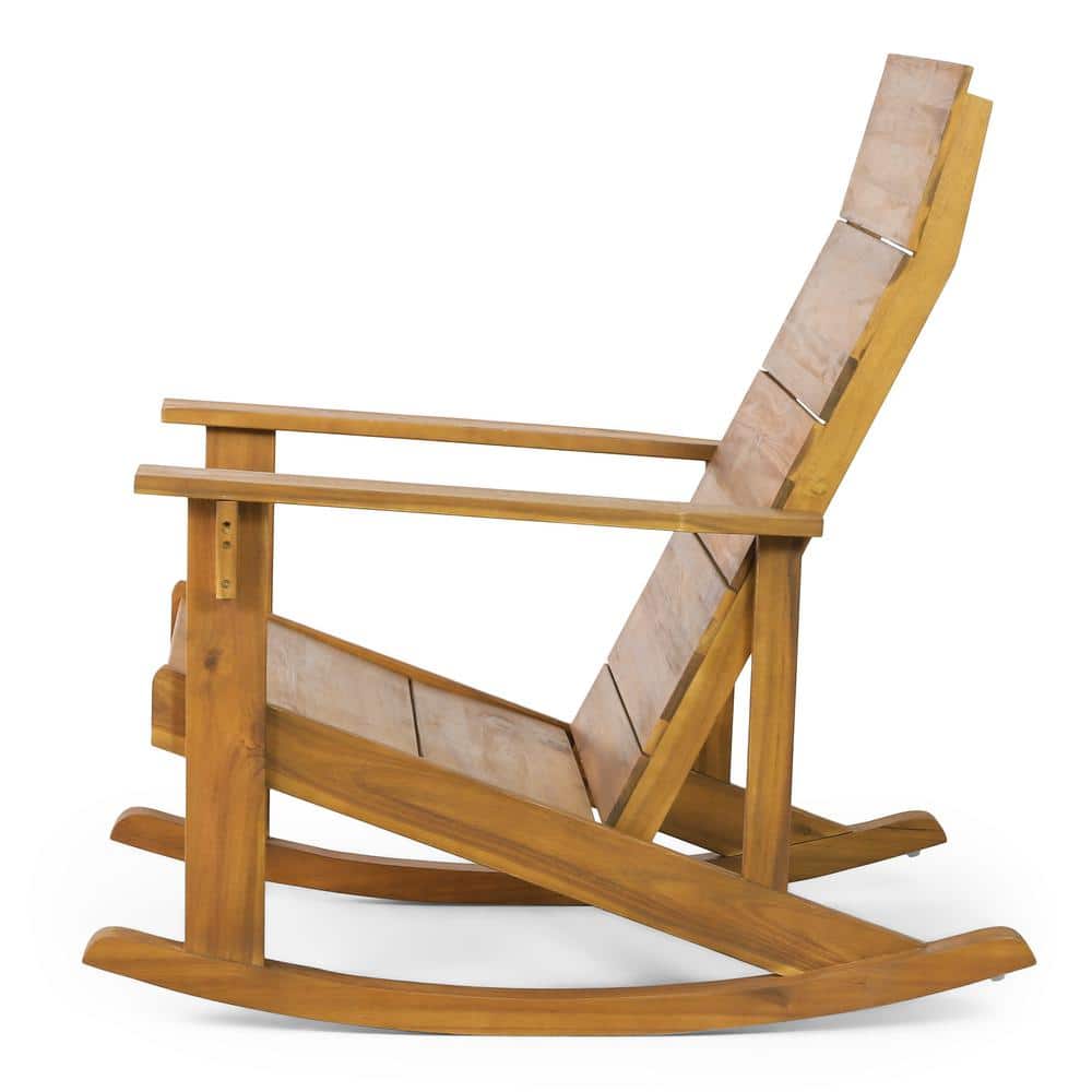 Chamlee Teak Wood Outdoor Adirondack Rocking Chair Set, Natural Finish