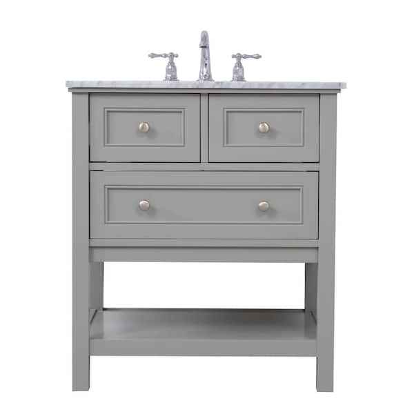 Unbranded Simply Living 30 in. W x 22 in. D x 33.75 in. H Bath Vanity in Grey with Carrara White Marble Top