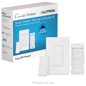 Caseta Smart Switch 3 Way Kit, with Remote/Bracket, for All Bulbs or Fans, 5A/Neutral Wire Required, White (P-PKG1WS-WH)