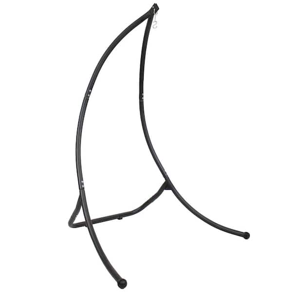 Sunnydaze 84 in. Sunnydaze Curved Steel Hanging Hammock Chair Stand in Black