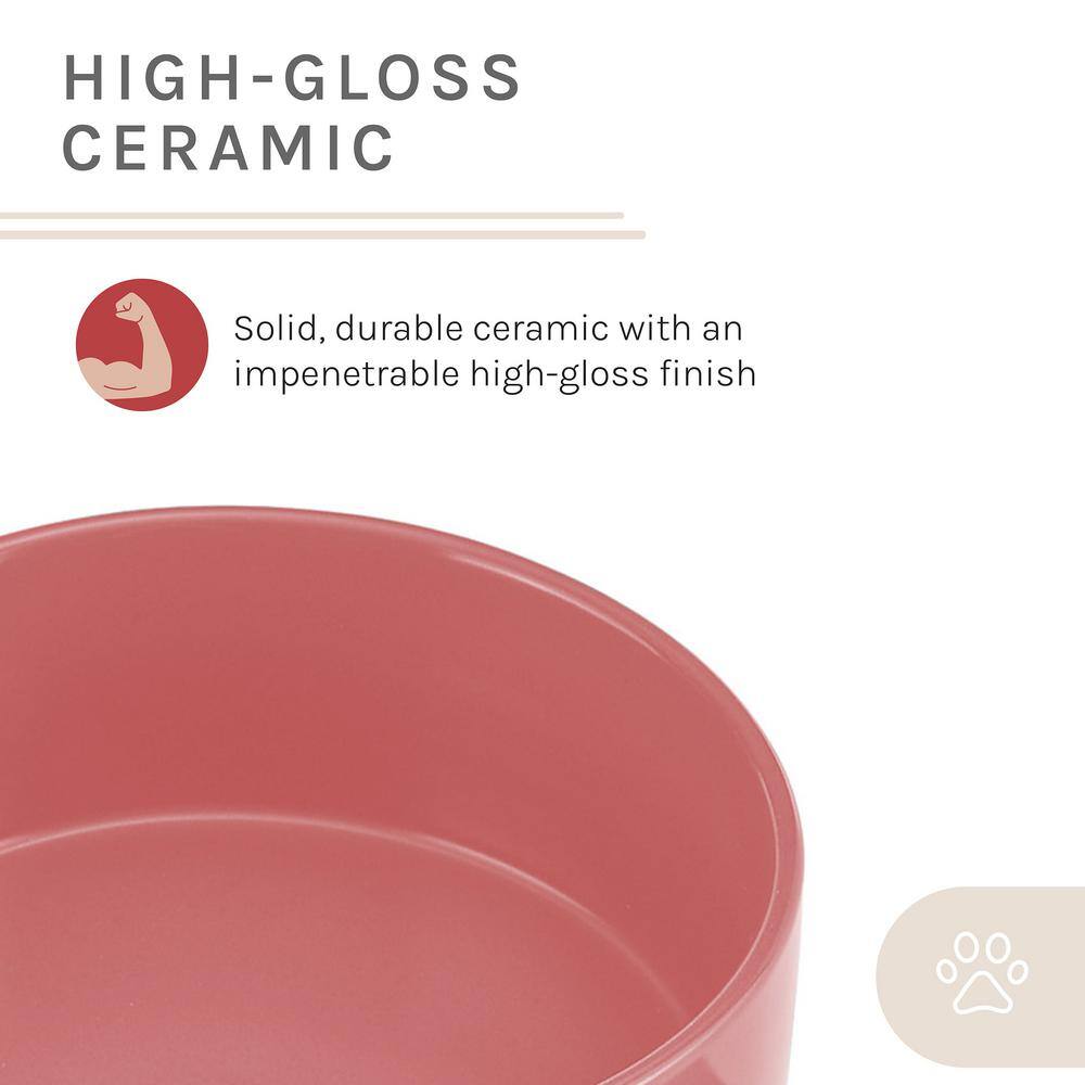 Pink Ceramic Dual Pet Bowl with Wooden Stand