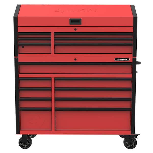 Husky Heavy-Duty 52 in. W 15-Drawer Matte Red Steel Rolling Tool