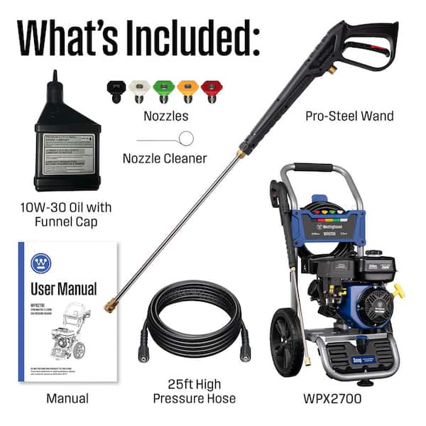 Westinghouse WPX 2700 PSI 2.3 GPM Gas Powered Axial Cam Pump Pressure Washer with Quick Connect Tips Westinghouse WPX 2700 PSI 2.3 GPM Gas Powered Axial Cam Pump Pressure Washer with Quick Connect Tips
