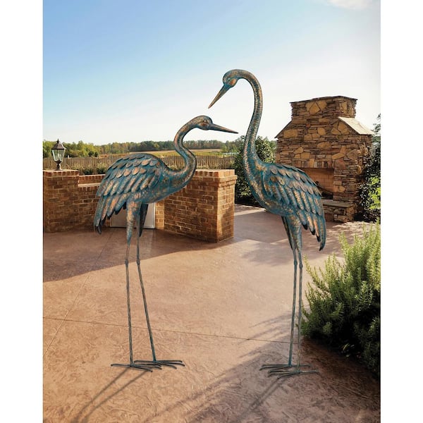 Patina Heron Crane Statue Sculpture Bird Art Decor Home Modern