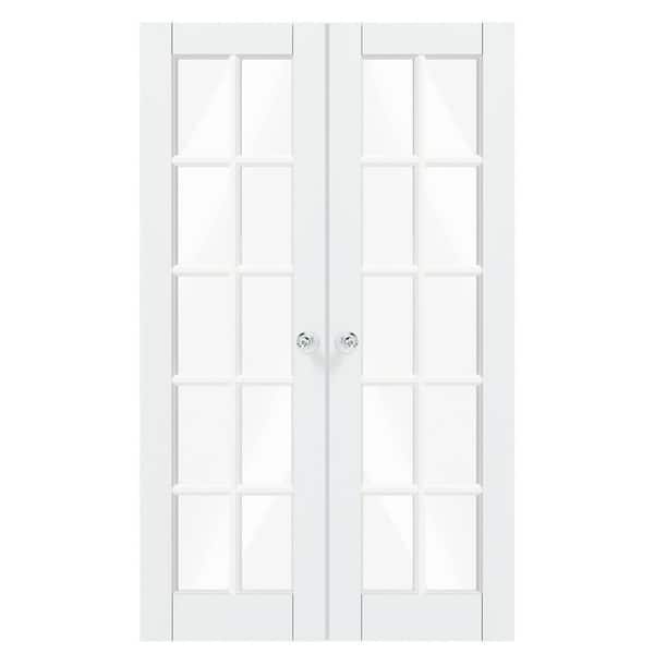48 in. x 80 in. Composite, MDF, 10-Lite, Clear Glass, Primed, White Interior Door Slab with Silver Sphere Doorknob