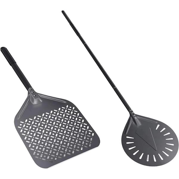 Perforated Aluminum Pizza Peel Set with Round Turning Paddle and Detachable Handle for Pizza Oven Accessories