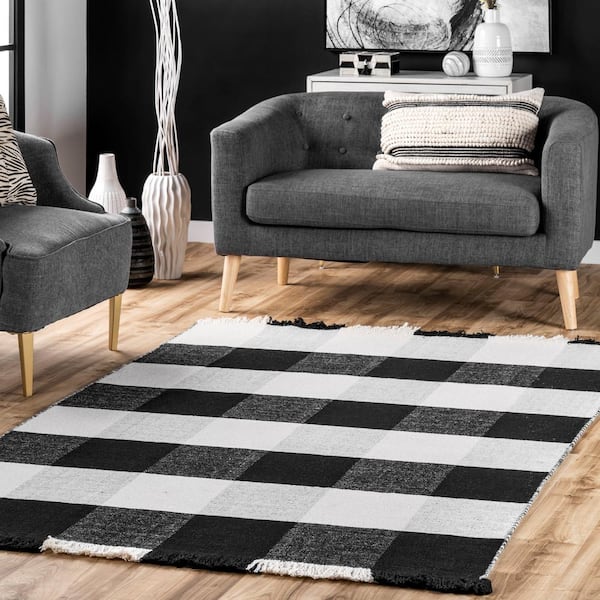 Fay Buffalo Plaid Fringe Black 5 ft. x 8 ft. Indoor Area Rug