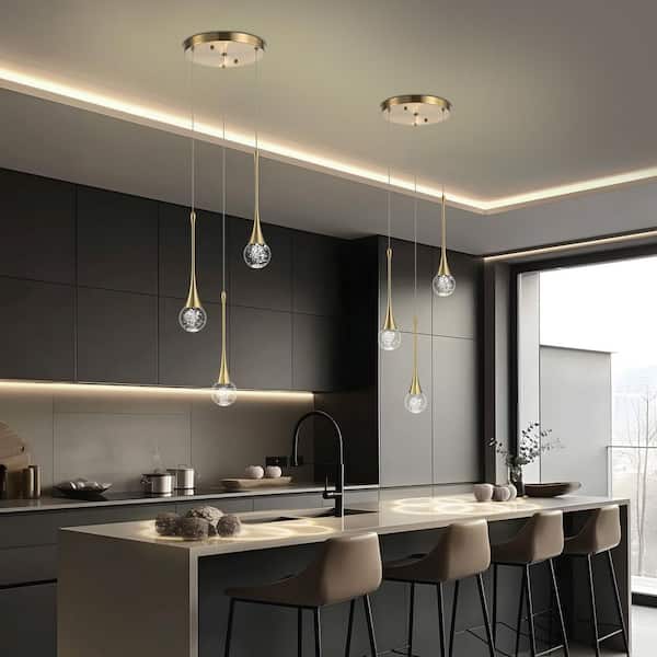 TinHon Modern Gold LED Multi Pendant Light with Clear Bubble
