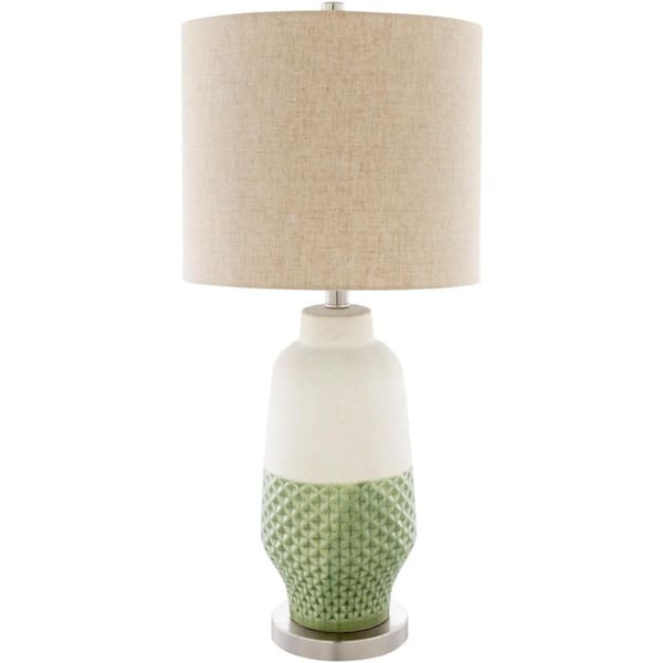 Artistic Weavers Plateau 26 in. Green/Cream Indoor Table Lamp with Natural Drum Shaped Shade