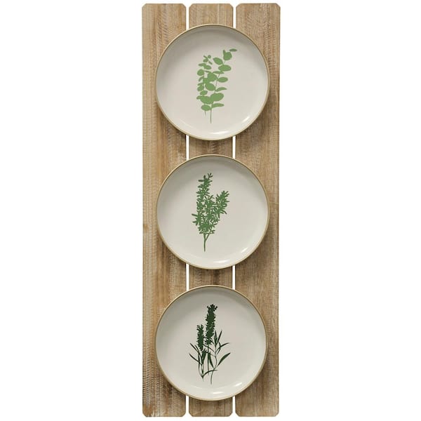 StyleCraft Herbs Plates Green, White, Natural Wooden Wall Art