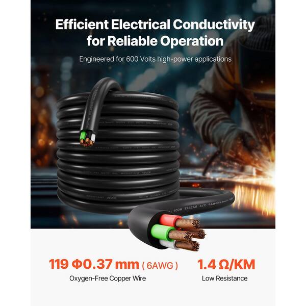 SKYSHALO 25ft. 6/4 Portable Power Cable Heavy Duty 600V SOOW Electrical  Power Cable Industrial Grade Electric Wire Extension Cord ...