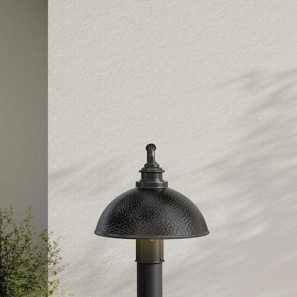 Englewood Collection 16 in. 1-Light Hammered Textured Black Farmhouse Outdoor Post Lantern Light