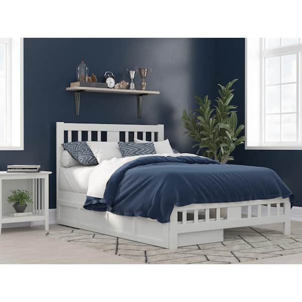 AFI Tahoe White Full Solid Wood Storage Platform Bed with Footboard and 2 Drawers