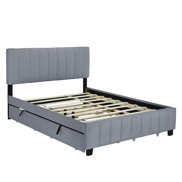 Harper & Bright Designs Brown Wood Frame Queen Size Platform Bed with  Underneath Storage and 2-Drawers QHS150AAD-Q - The Home Depot