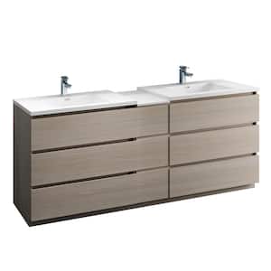 Lazzaro 84 in. Modern Double Bathroom Vanity in Gray Wood with Vanity Top in White with White Basins