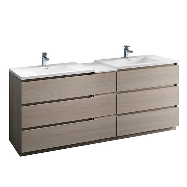 Fresca Lazzaro 84 in. Modern Double Bathroom Vanity in Gray Wood with Vanity Top in White with White Basins