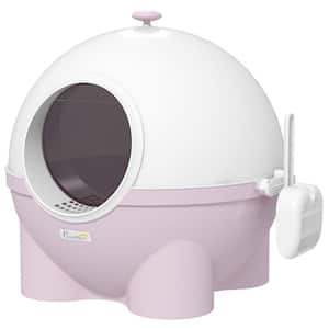 Large Hooded Cat Litter Box, Kitty Litter Pan with Lid, Scoop, Leaking Sand Pedal and Top Handle, Light Pink