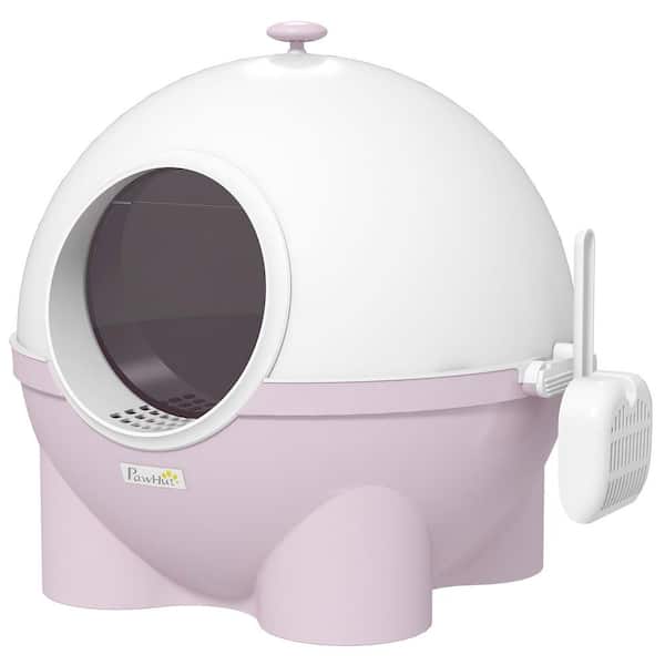 ITOPFOX Large Hooded Cat Litter Box, Kitty Litter Pan with Lid, Scoop, Leaking Sand Pedal and Top Handle, Light Pink