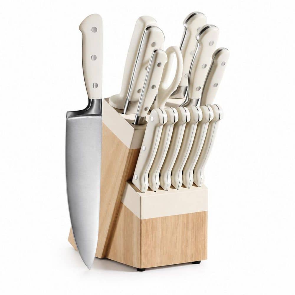 Numhew 14-Piece Cream High Carbon Stainless Steel Knife Set with