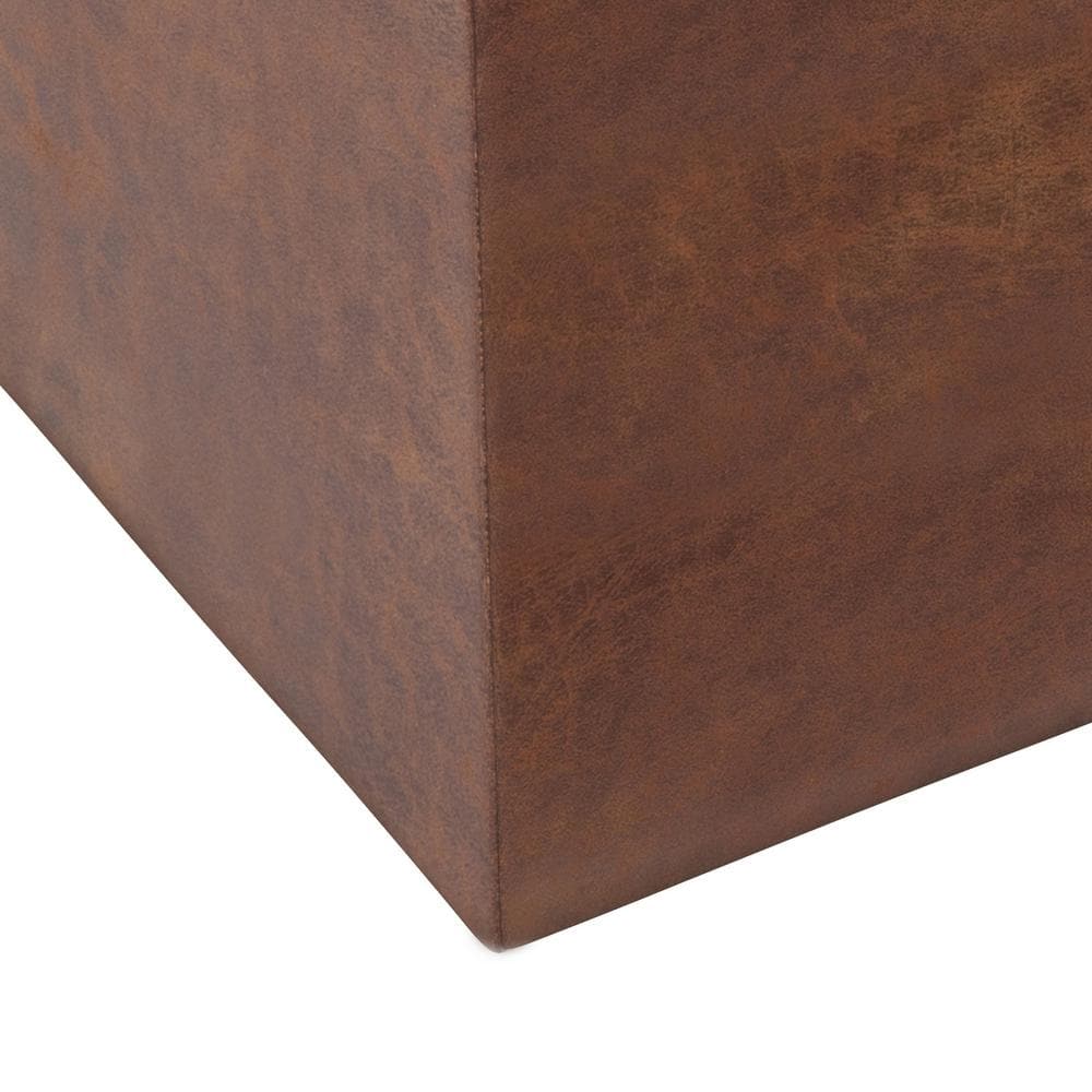 Rockwood Distressed Saddle Brown Vegan Leather Cube Ottoman