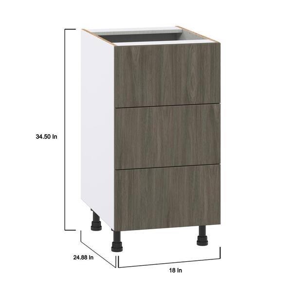 J COLLECTION 36 in. W x 34.5 in. H x 24 in. D Medora textured Slab Walnut Assembled Base Kitchen Cabinet with Three 10 in. Drawers