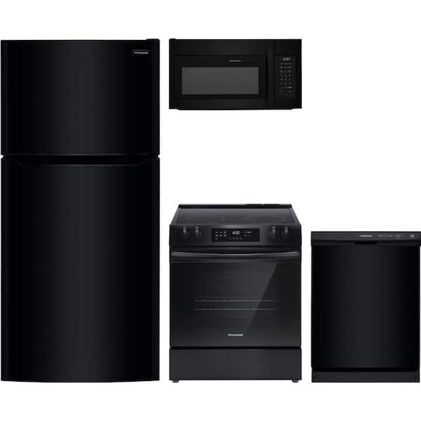 18 cu. ft. Black Top Freezer Refrigerator with 5 Burner Slide-In Range and Dishwasher with 3 Cycles