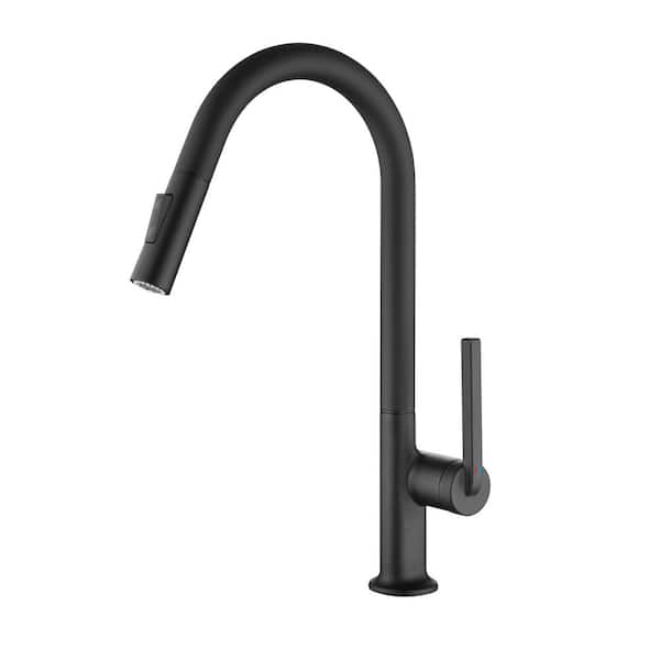 FLG Single Handle Pull Down Sprayer Kitchen Faucet with Advanced Spray, Pull Out Spray Wand Brass Sink Taps in Matte Black