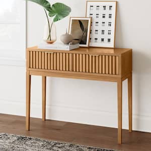 Jasper 30 in. Bohemian Hallway, Entryway Rectangle Wood Console Table with Storage Drawers, Warm Pine