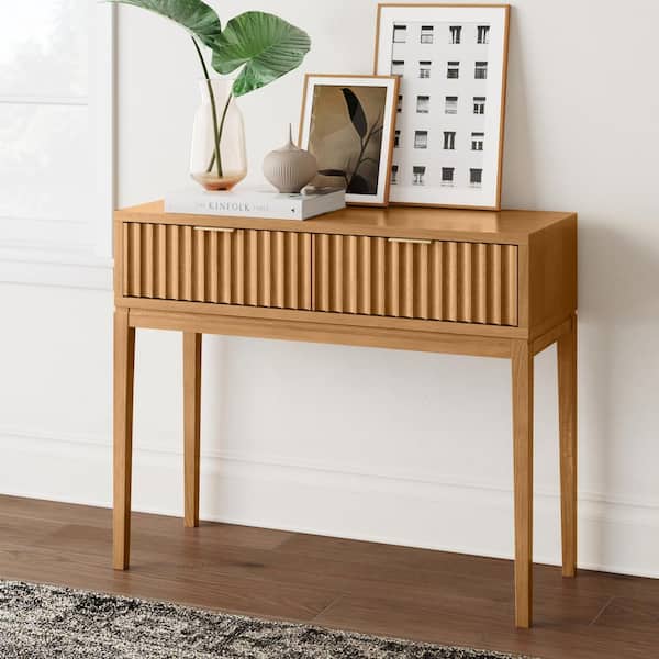 Nathan James Jasper 30 in. Bohemian Hallway, Entryway Rectangle Wood Console Table with Storage Drawers, Warm Pine