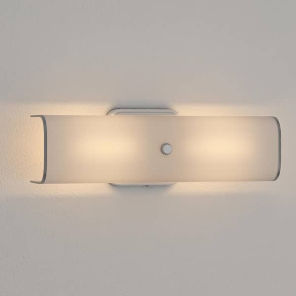 Hampton Bay Adeliade 14 in. 2-Light White Bath Vanity Light with Glass Shade