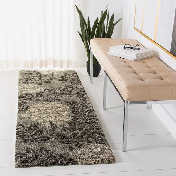 Florida Shag Smoke/Dark Brown 2 ft. x 8 ft. Floral Runner Rug