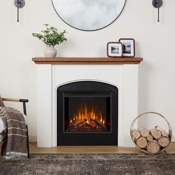 Anika 49 in. Freestanding Wooden Electric Fireplace in White Stucco