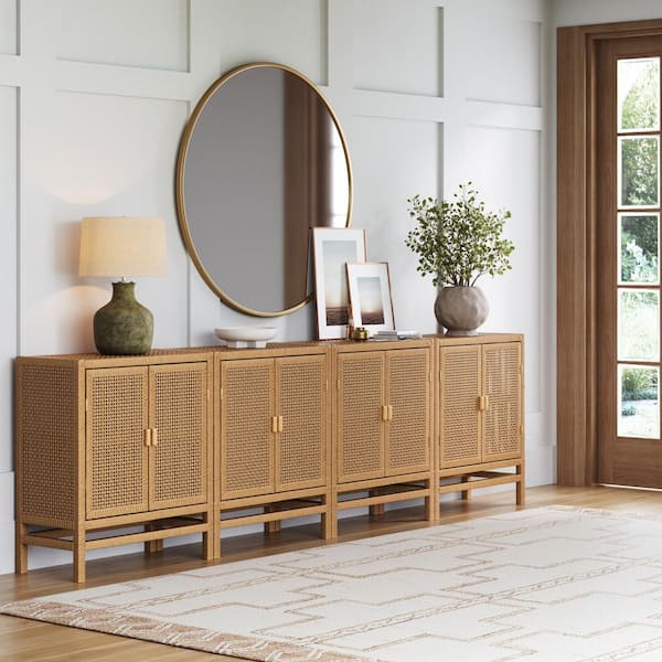 Nathan James Tanner Boho Bamboo Rattan 37 in. TV Stand or Accent