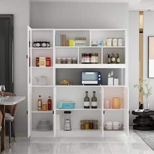 2-in-1 White Accent Storage Cabinet Combination Cabinet with Hutch, Glass Doors (62.9 in. W x 12.2 in. D x 70.9 in. H)