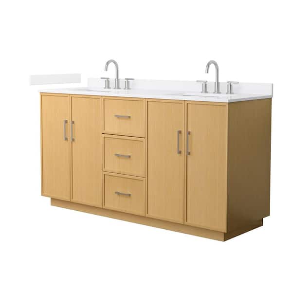 Elan TK 66 in. Double Freestanding Light Oak Bath Vanity with White Quartz Top (Assembled)