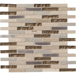 Diamante 12 in. x 13.13 in. Glossy Glass; Stone Brick Look Wall Tile (9.8 sq. ft./Case)
