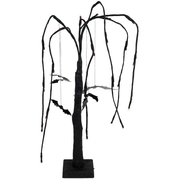 Northlight 24  in. Pre-Lit Glittered Halloween Wreath Willow Tree with Bats-LED Orange Lights