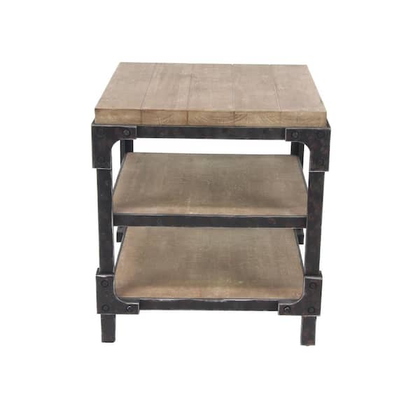 Litton Lane 26 in. Brown 2 Shelves Large Square Wood End Accent Table