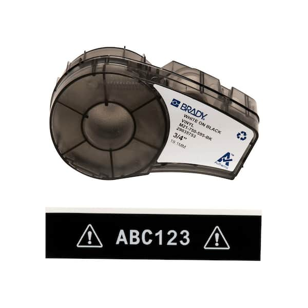 Brady BMP21 Series Label Cartridge 0.75 in. W x 21 ft. L B595 Indoor/Outdoor Vinyl Cartridge, White on Black Labels